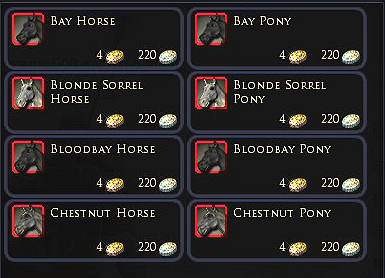 Some of the ponies I can buy in Lord of the Rings Online
